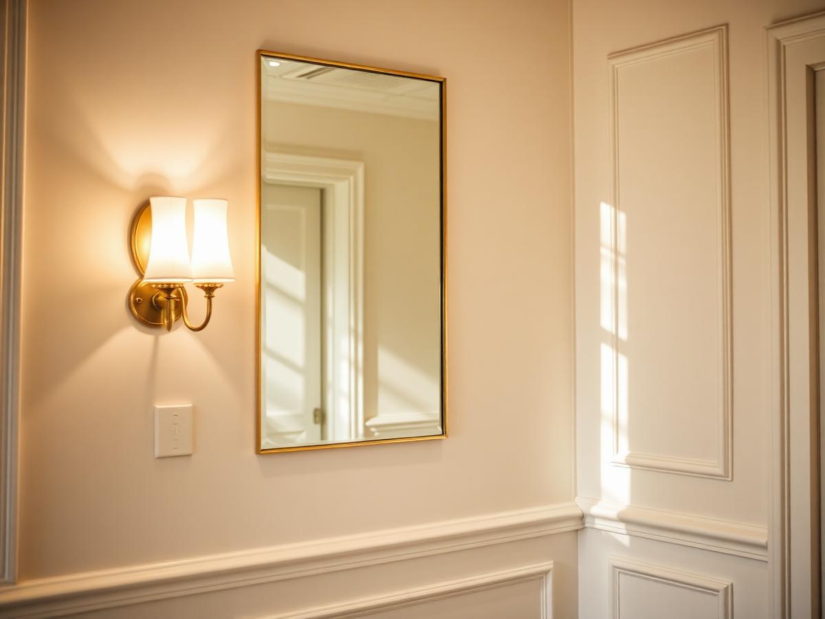 Brass sconce and mirror detail inside the practice