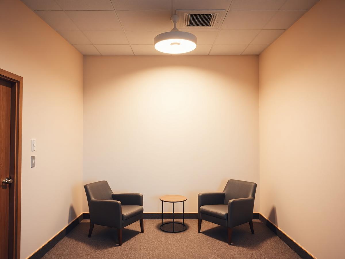 The evening-lit waiting area at the practice