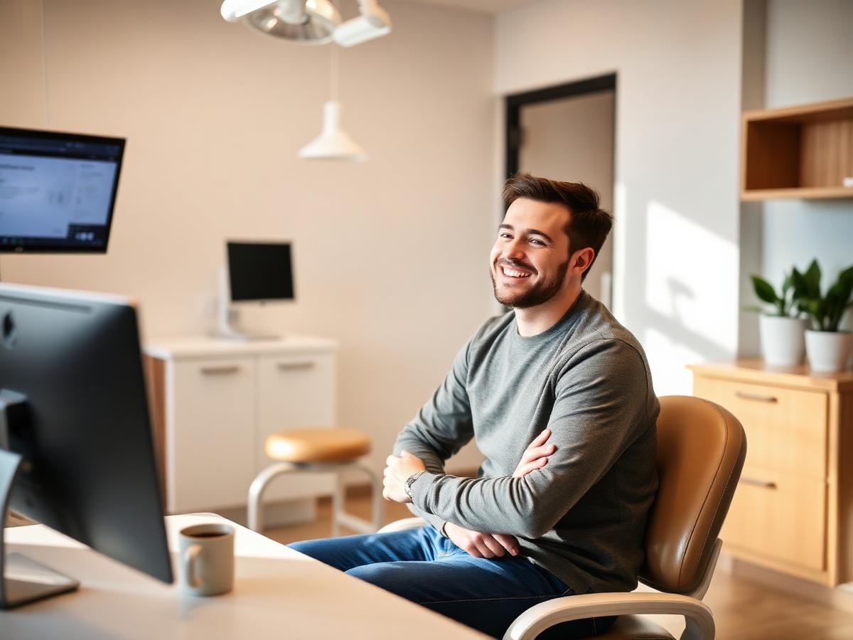 A patient talking with the team across a desk in the consultation room